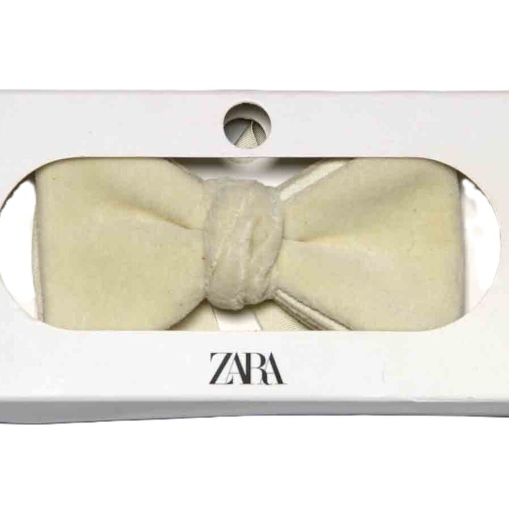 NEW Zara Cotton Velour Bow Tie Cream Medium Adjustable Fits 13.75" - 18" Neck - Picture 1 of 1
